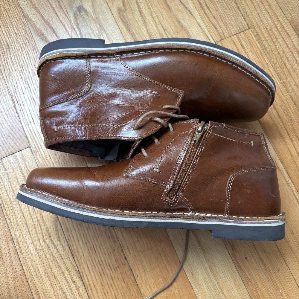 Steve Madden Harken Boys Cognac Leather Lace & Zip Up Sz 7B Chukka Boot - Picture 3 of 13